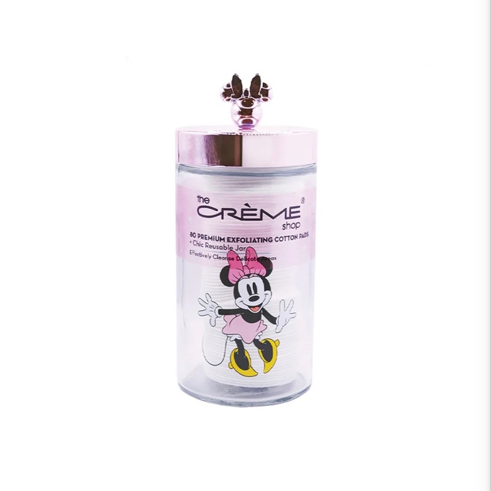 NWT The Crème Shop x Minnie Mouse tall glass jar with cotton rounds